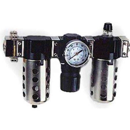 ARROW PNEUMATICS Arrow 1/4" Modular FRL W/End Ports VC33452, Gauge, Poly Bowl, Manual & Ultra Fog LUBR, OSHA Valve VC33452